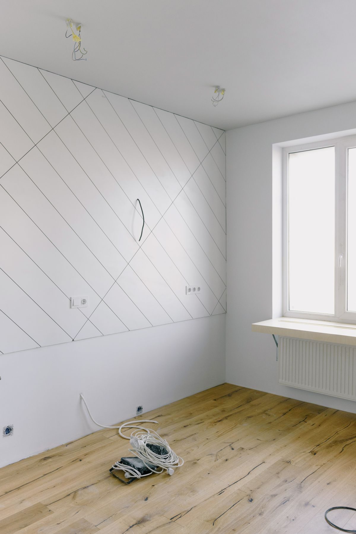Panel decorativo de durlock con diseño diagonal